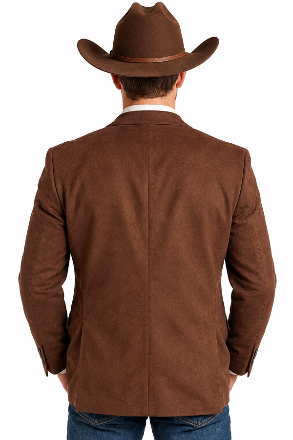 Mens Chocolate Brown Western Blazer – Cowboy Style Sport Coat Jacket Suede Fabric Two Buttons