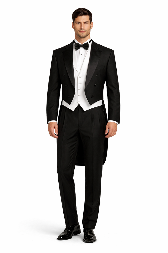 Mens Classic Black Tail Tuxedo with White Vest