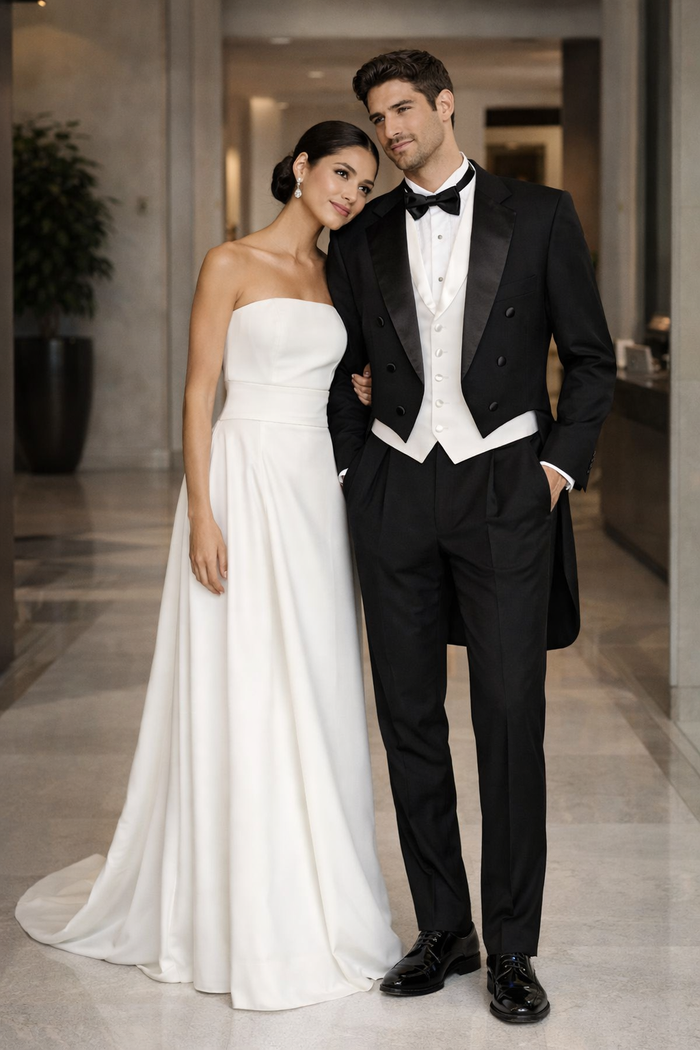 Mens Classic Black Tail Tuxedo with White Vest