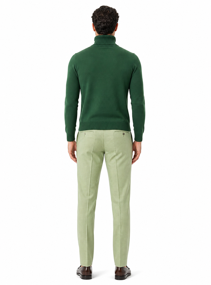 Mens Classic Emerald Green Turtleneck Sweater - Slim Fit Knit Pullover