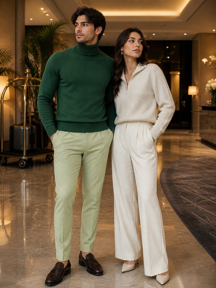 Mens Classic Emerald Green Turtleneck Sweater - Slim Fit Knit Pullover