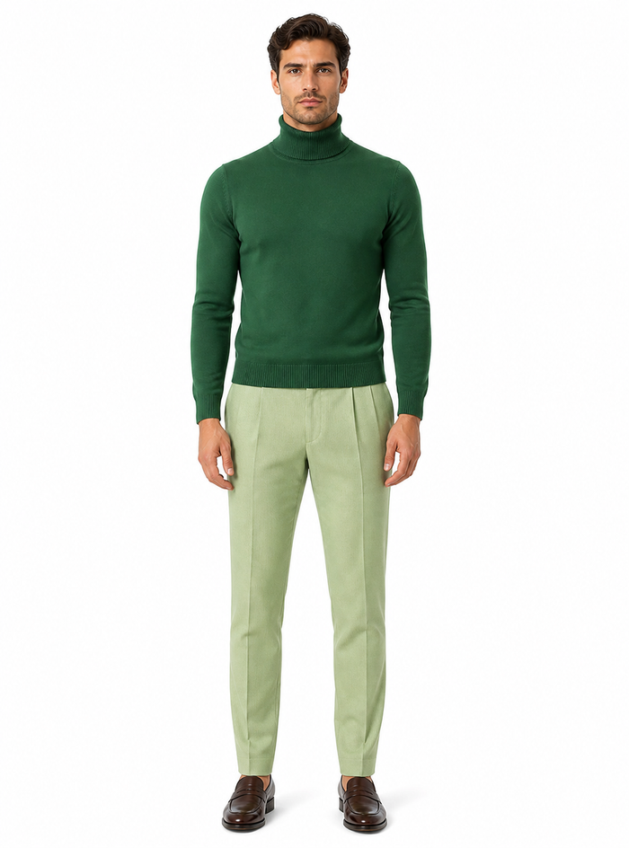Mens Classic Emerald Green Turtleneck Sweater - Slim Fit Knit Pullover