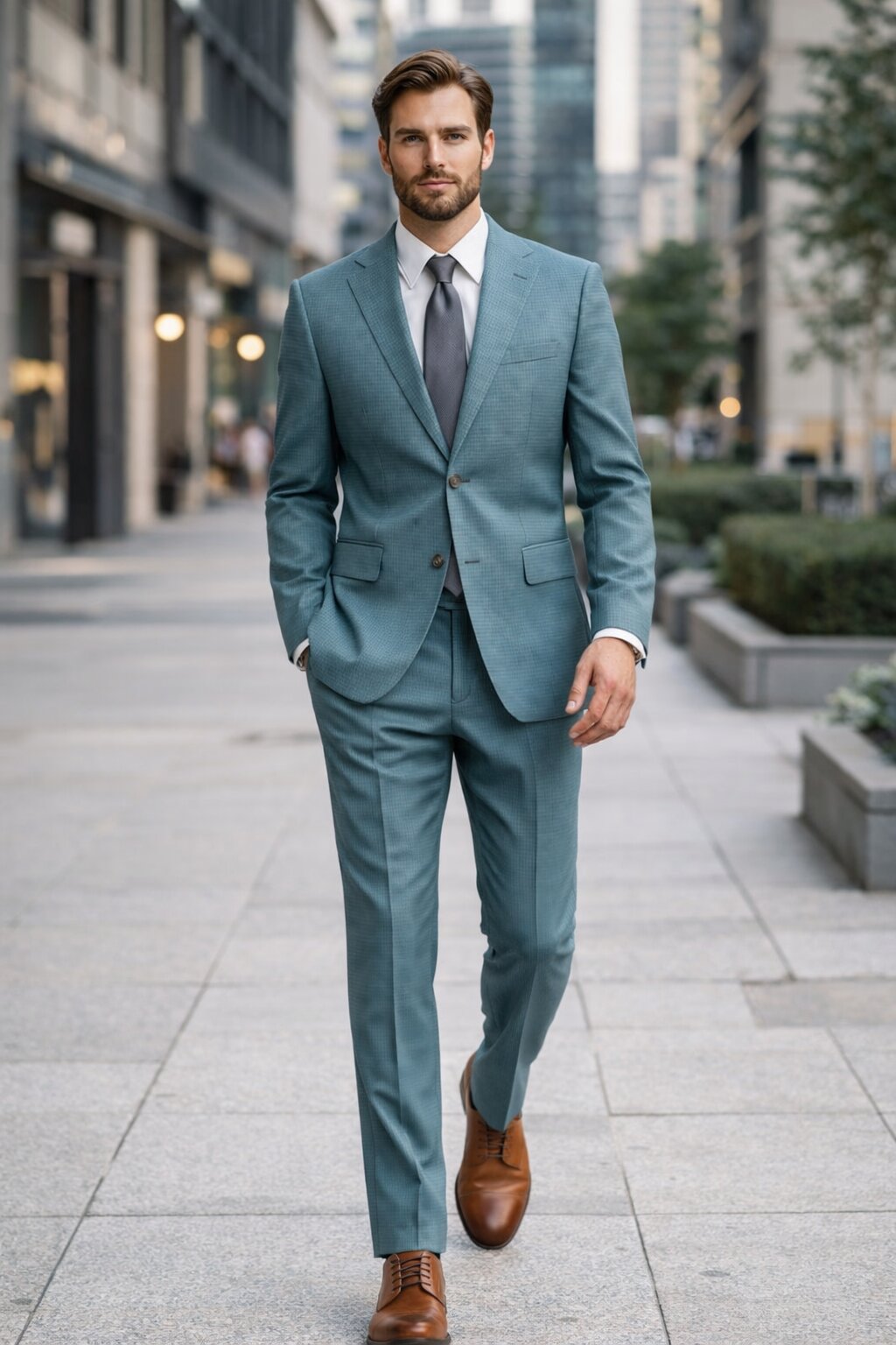 Grid Trim Fit Wool Blend Two-Piece Suit