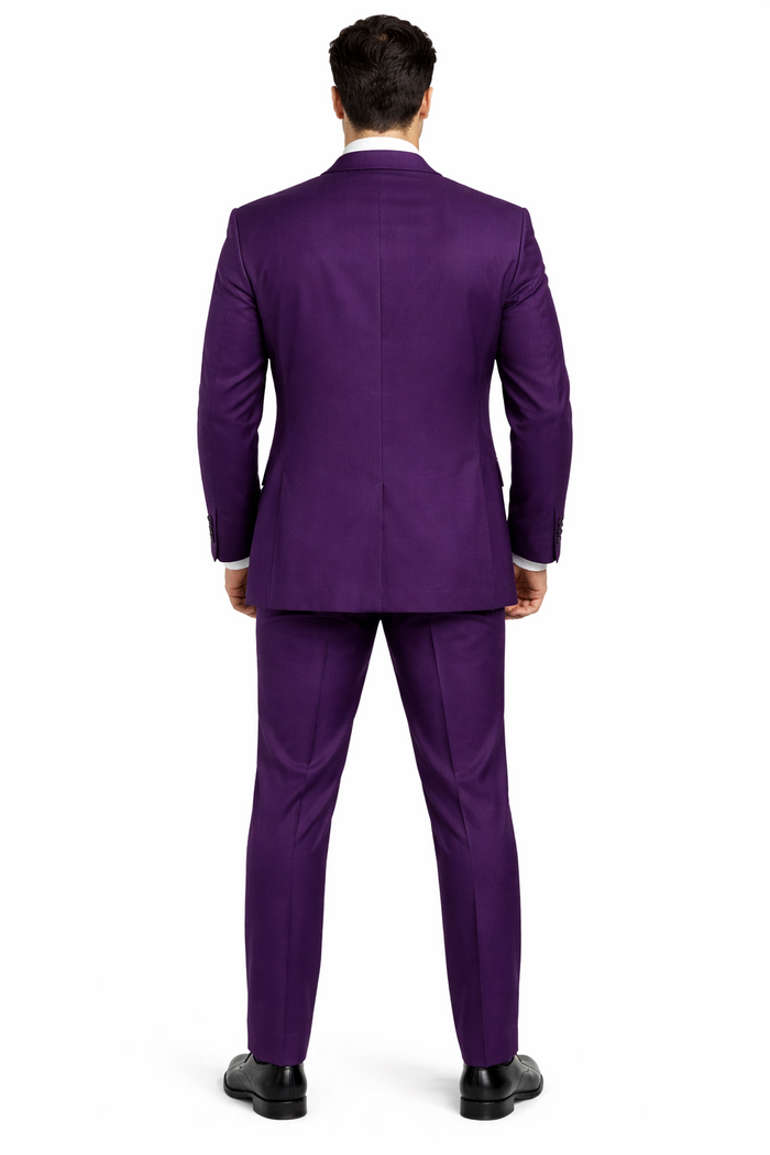 Mens Classic Three-Piece Purple Suit â€“ Formal Slim Fit Tuxedo Set with Vest