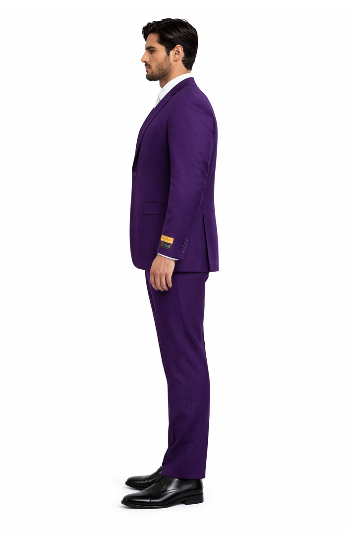 Mens Classic Three-Piece Purple Suit â€“ Formal Slim Fit Tuxedo Set with Vest