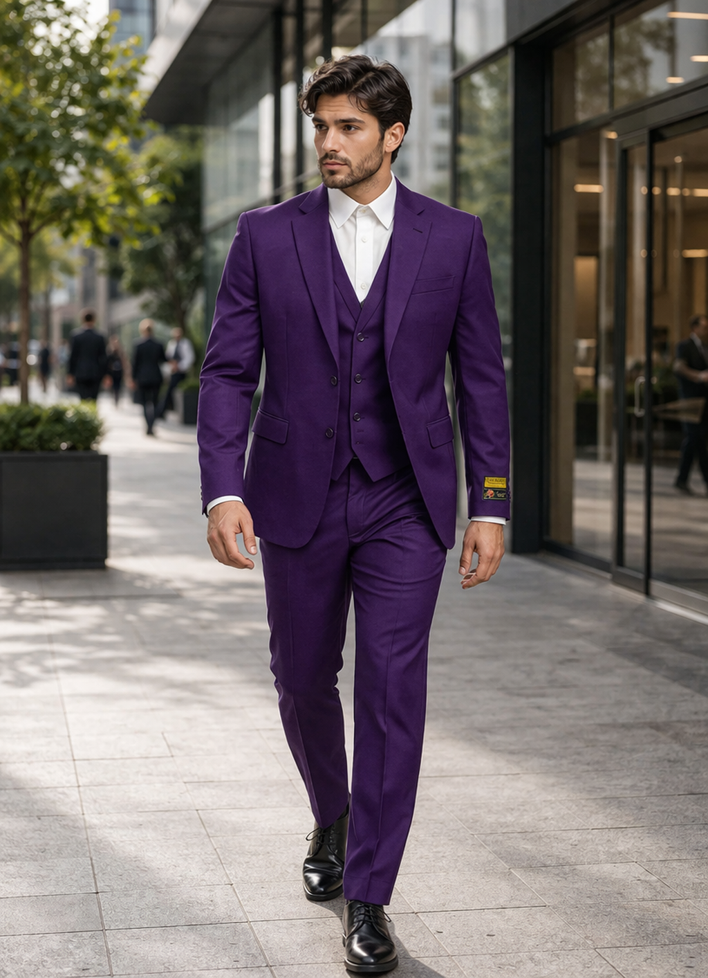 Mens Classic Three-Piece Purple Suit – Formal Slim Fit Tuxedo Set with Vest