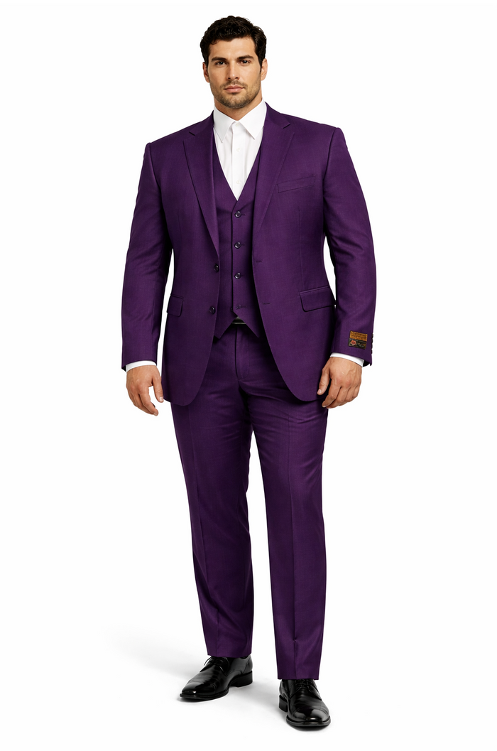 Mens Classic Three-Piece Purple Suit â€“ Formal Slim Fit Tuxedo Set with Vest