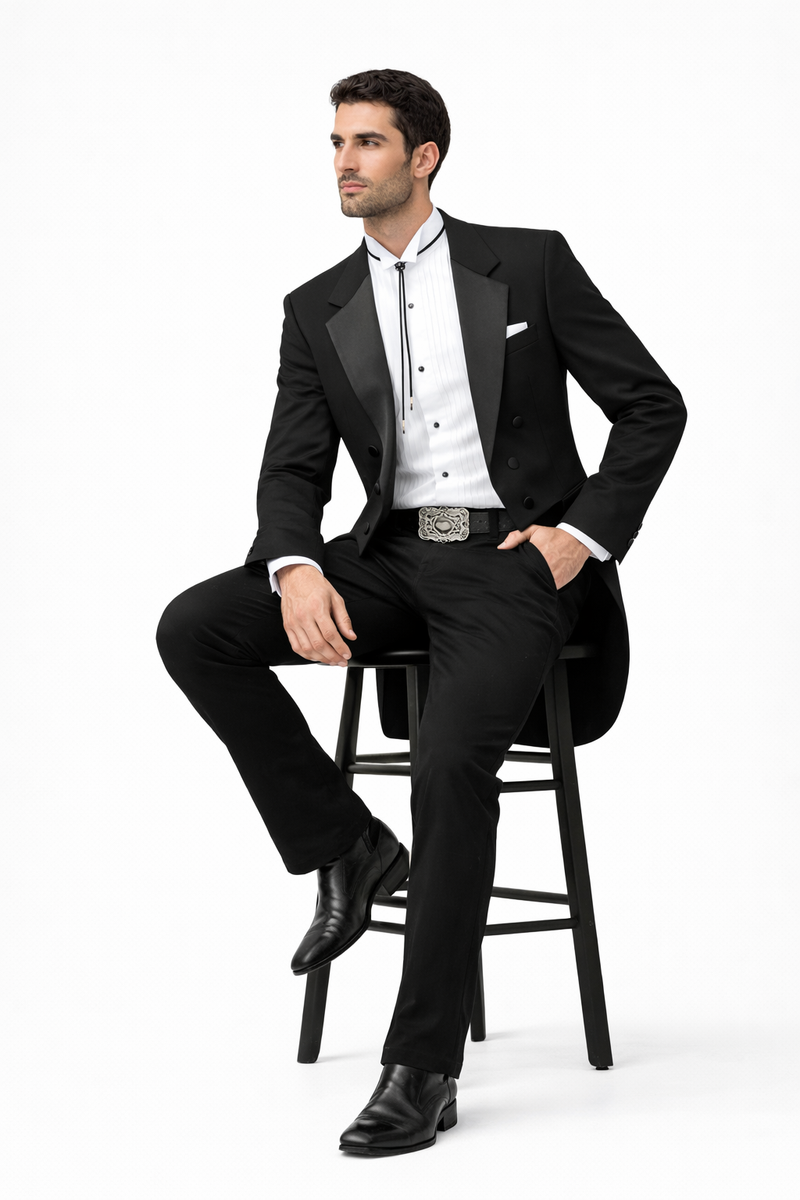 Mens Classic Western Cowboy Tail Tuxedo in Black