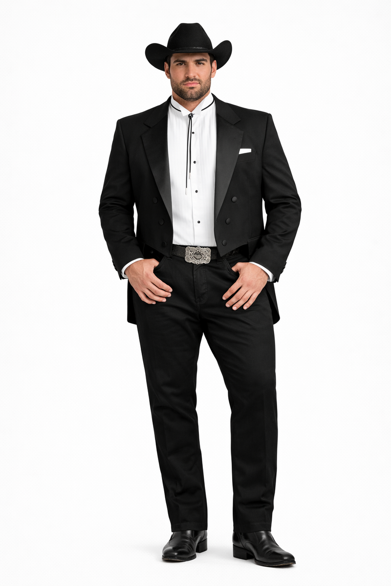 Mens Classic Western Cowboy Tail Tuxedo in Black