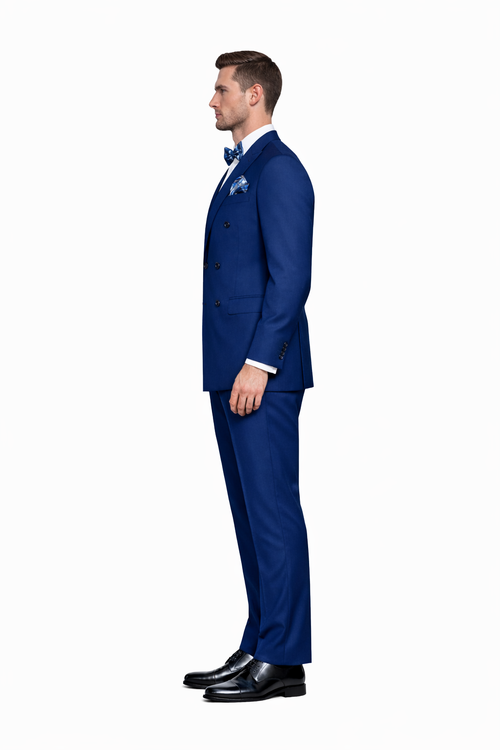 Mens Classic Wool  1 Button  Double Breasted  Suit in Sapphire Blue