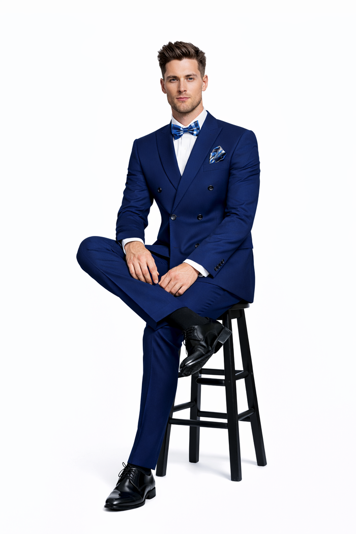 Mens Classic Wool  1 Button  Double Breasted  Suit in Sapphire Blue
