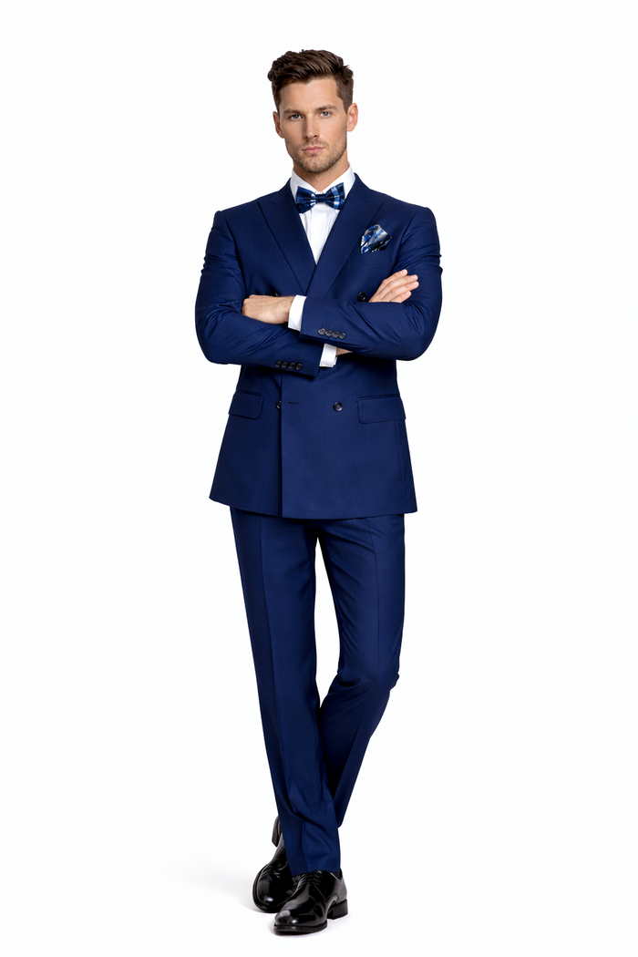 Mens Classic Wool  1 Button  Double Breasted  Suit in Sapphire Blue