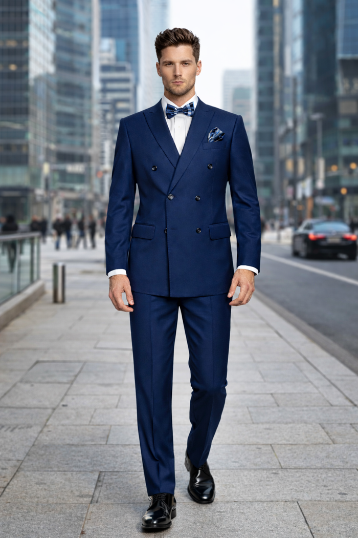 Mens Classic Wool  1 Button  Double Breasted  Suit in Sapphire Blue
