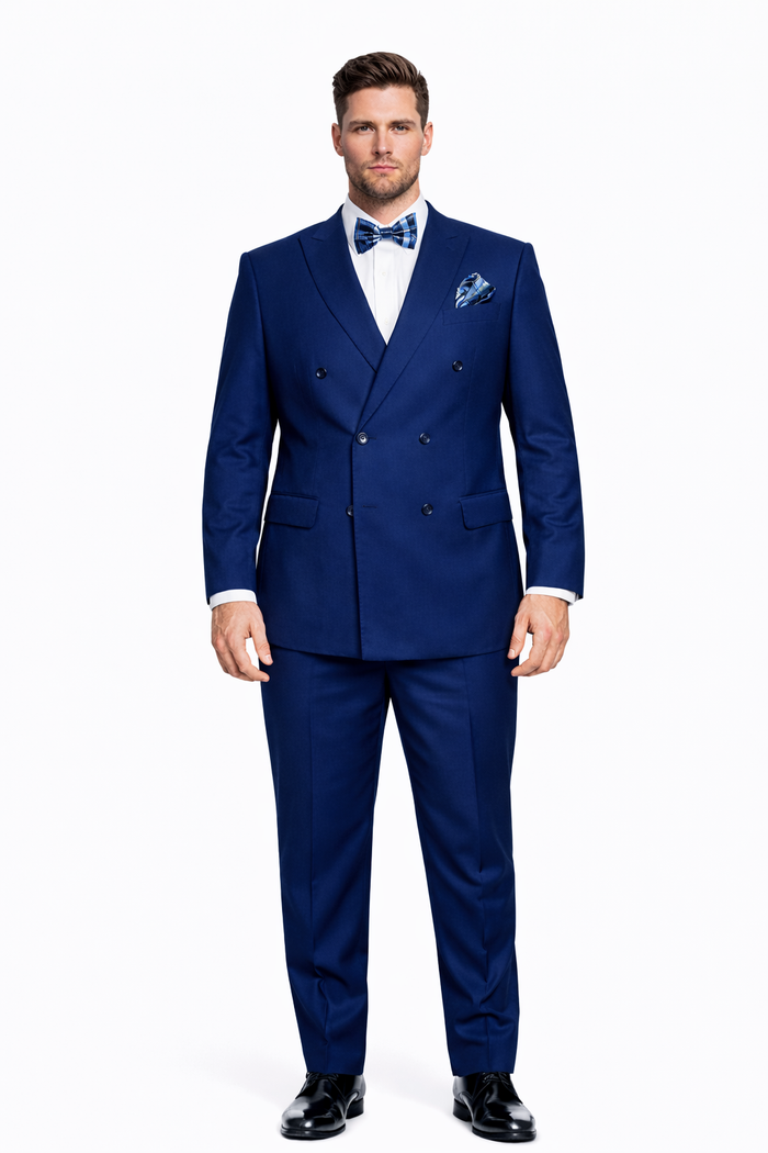 Mens Classic Wool  1 Button  Double Breasted  Suit in Sapphire Blue