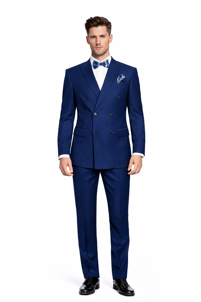 Mens Classic Wool  1 Button  Double Breasted  Suit in Sapphire Blue