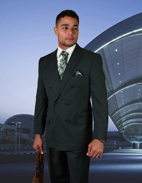 Mens Classic Wool Double Breasted Suit in Hunter Green - AlbertoNardoniStore