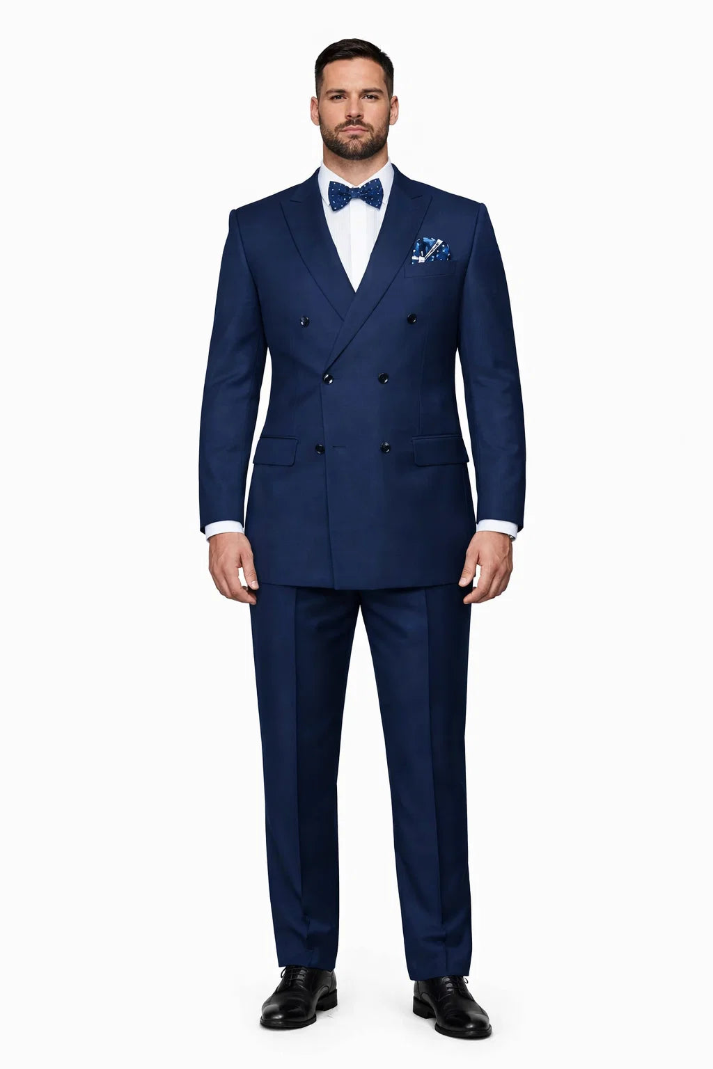Mens Classic Wool Double Breasted Suit in Sapphire Blue