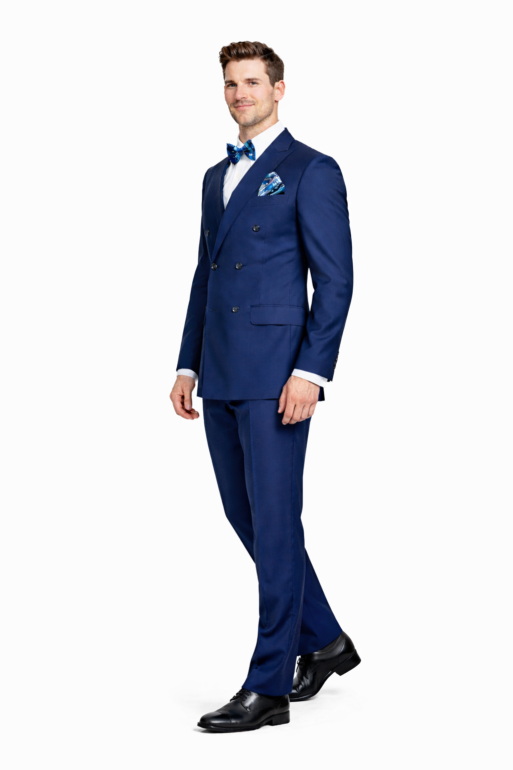 Mens Classic Wool Double Breasted Suit in Sapphire Blue