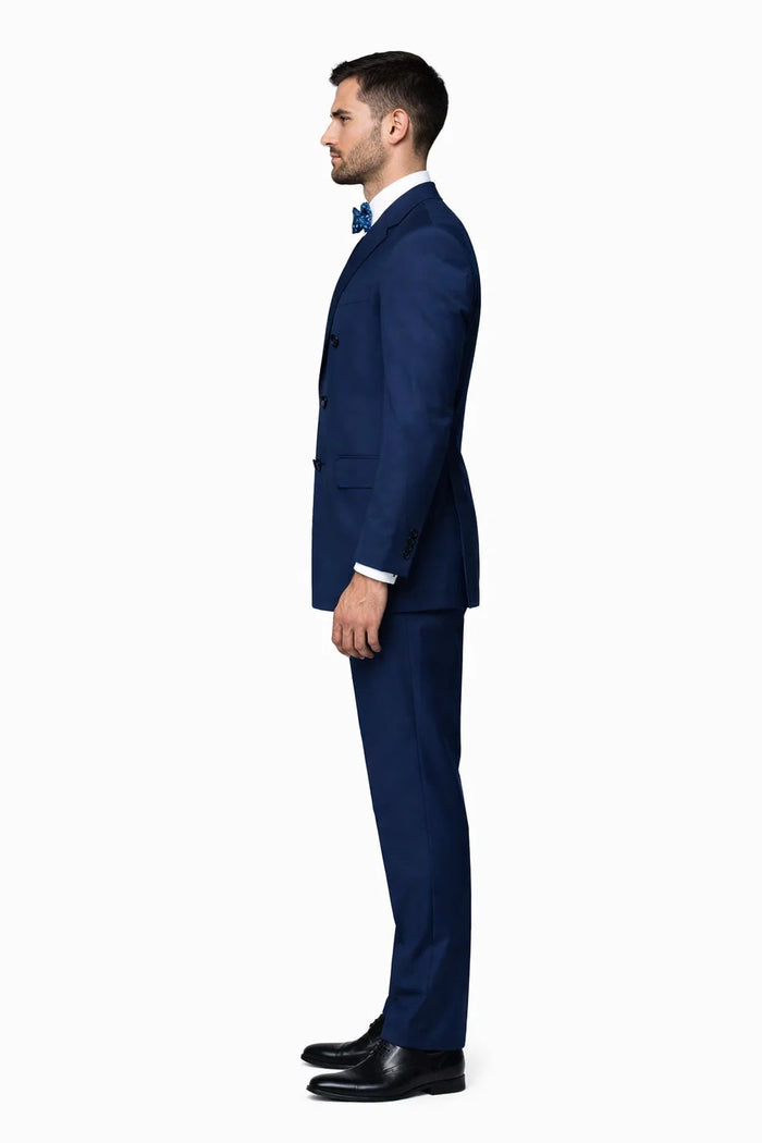Mens Classic Wool Double Breasted Suit in Sapphire Blue