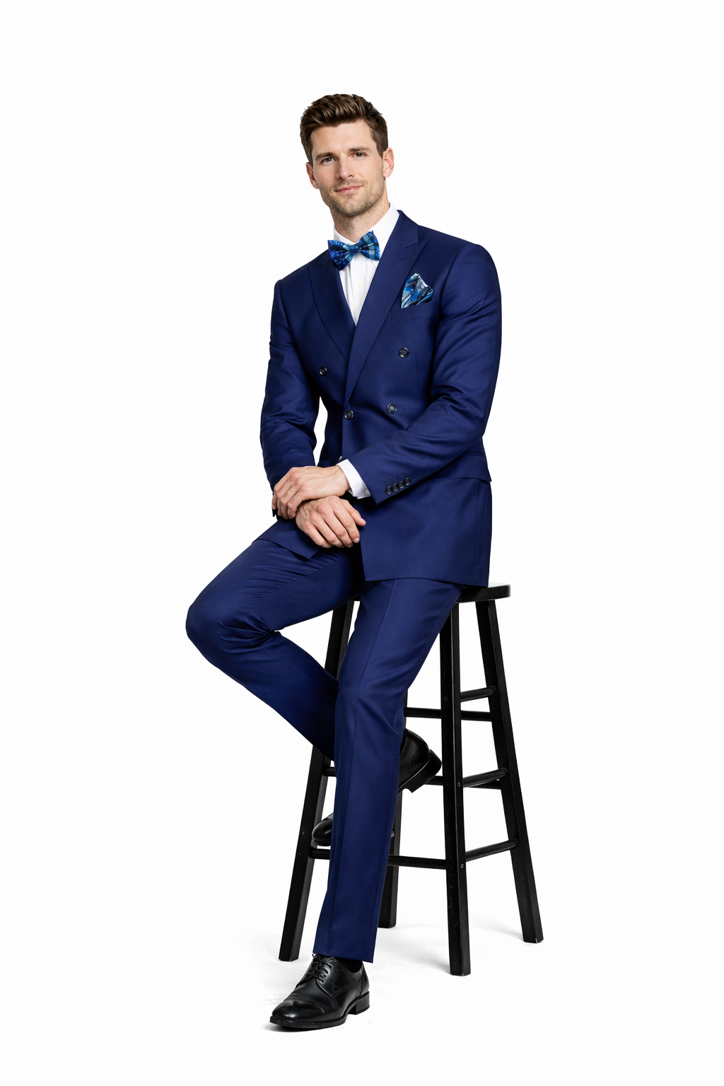 Mens Classic Wool Double Breasted Suit in Sapphire Blue