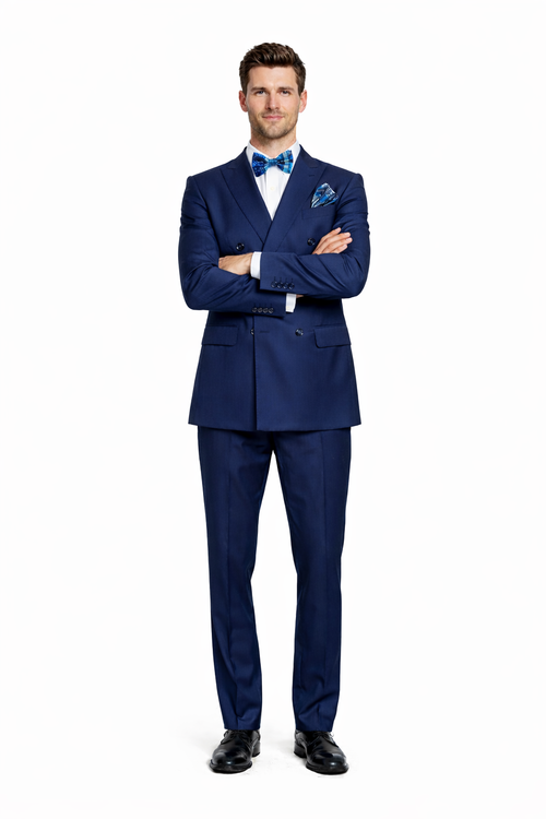 Mens Classic Wool Double Breasted Suit in Sapphire Blue