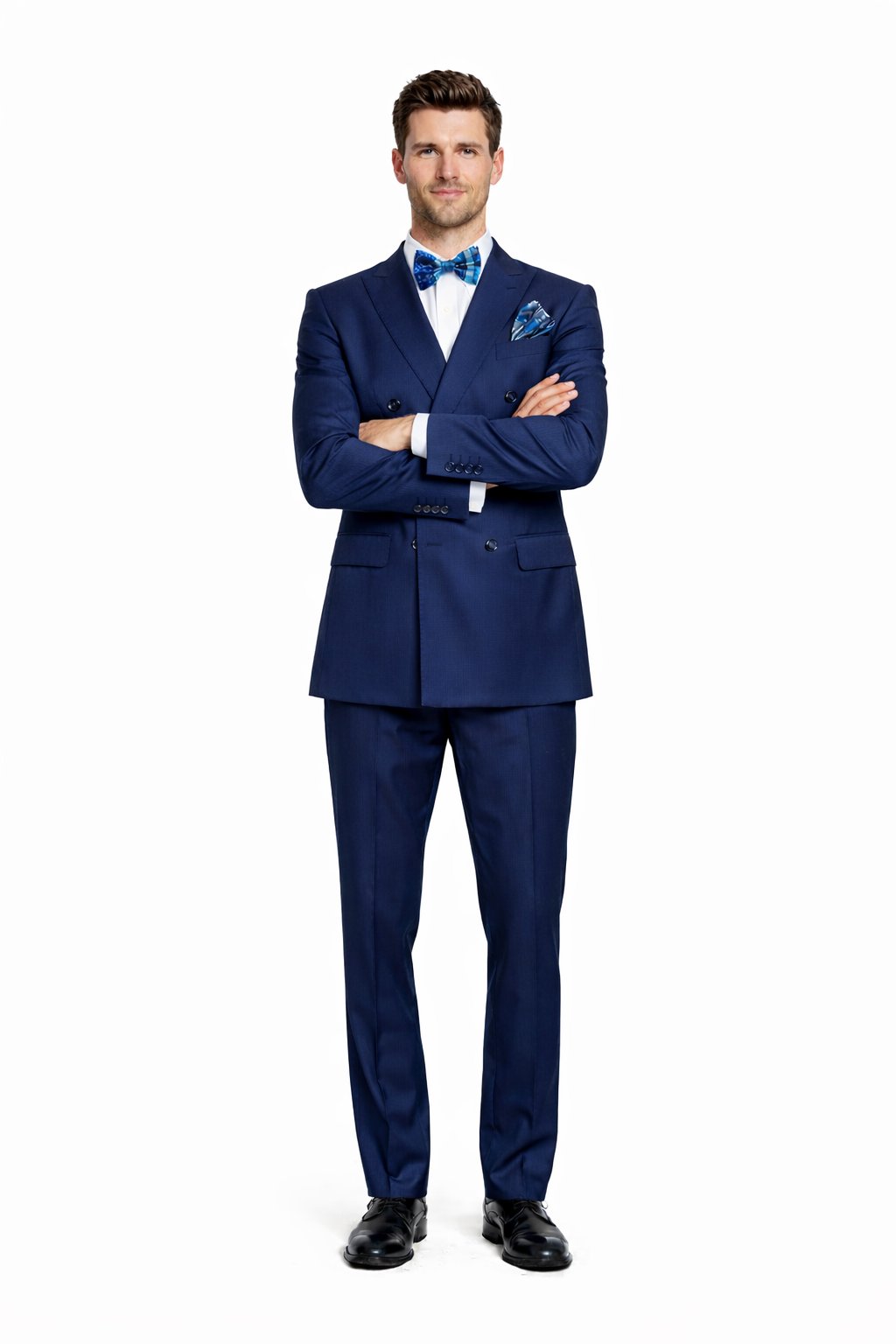 Mens Classic Wool Double Breasted Suit in Sapphire Blue