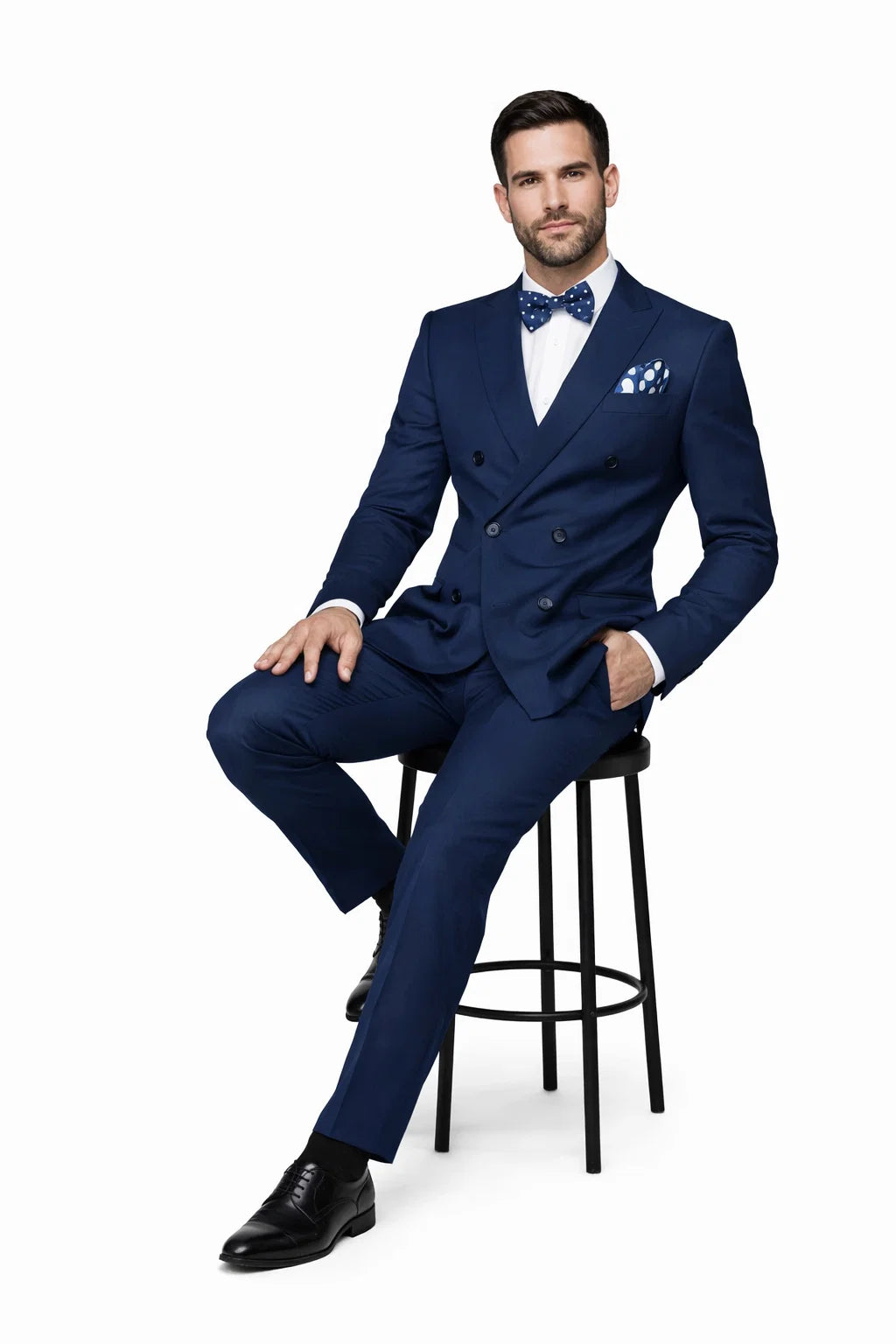 Mens Classic Wool Double Breasted Suit in Sapphire Blue