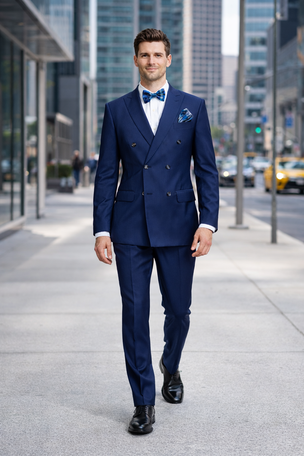 Mens Classic Wool Double Breasted Suit in Sapphire Blue