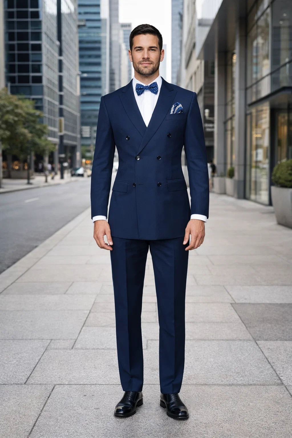 Mens Classic Wool Double Breasted Suit in Sapphire Blue