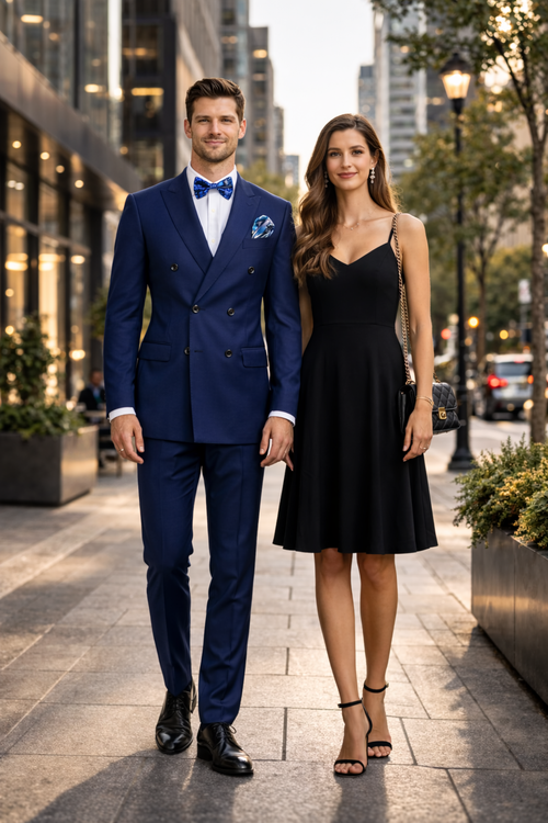 Mens Classic Wool Double Breasted Suit in Sapphire Blue