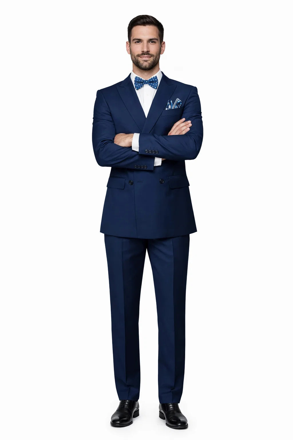 Mens Classic Wool Double Breasted Suit in Sapphire Blue