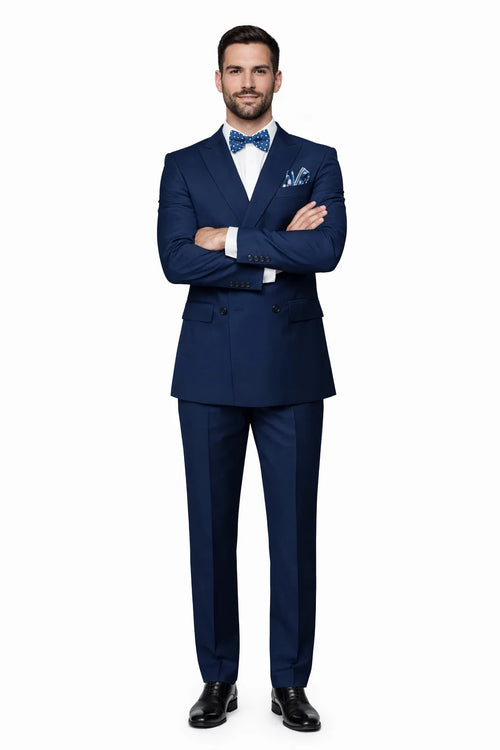 Mens Classic Wool Double Breasted Suit in Sapphire Blue