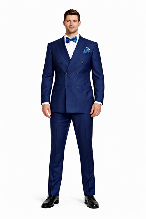 Mens Classic Wool Double Breasted Suit in Sapphire Blue