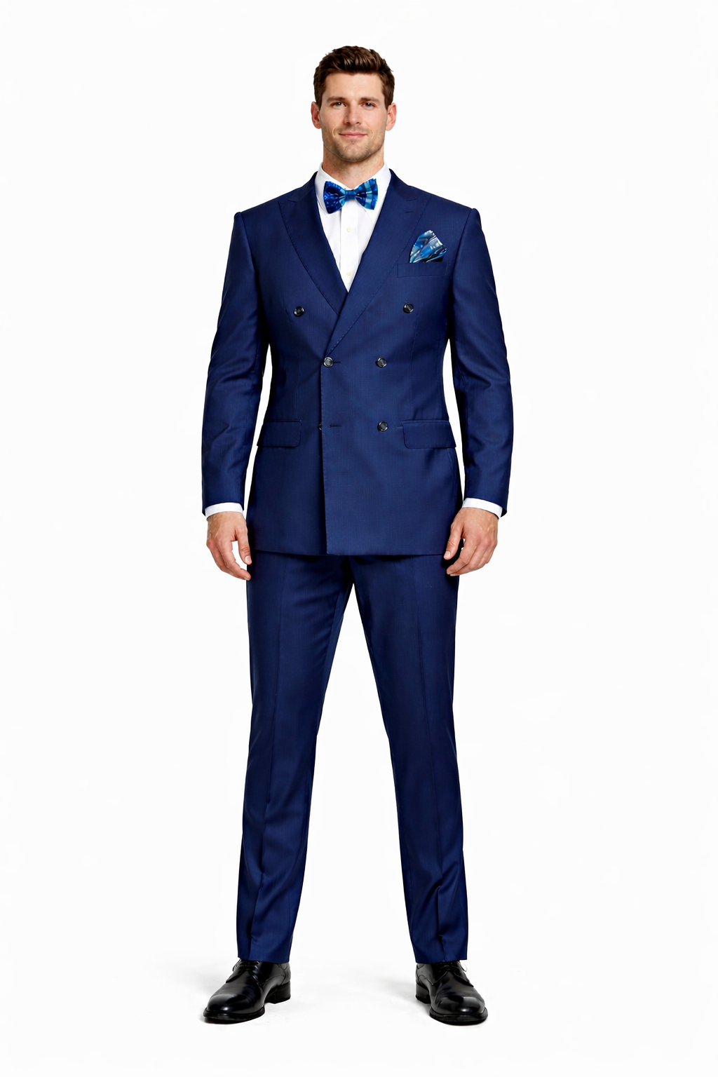 Mens Classic Wool Double Breasted Suit in Sapphire Blue