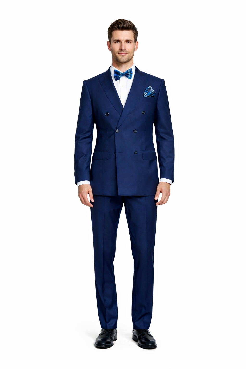Mens Classic Wool Double Breasted Suit in Sapphire Blue
