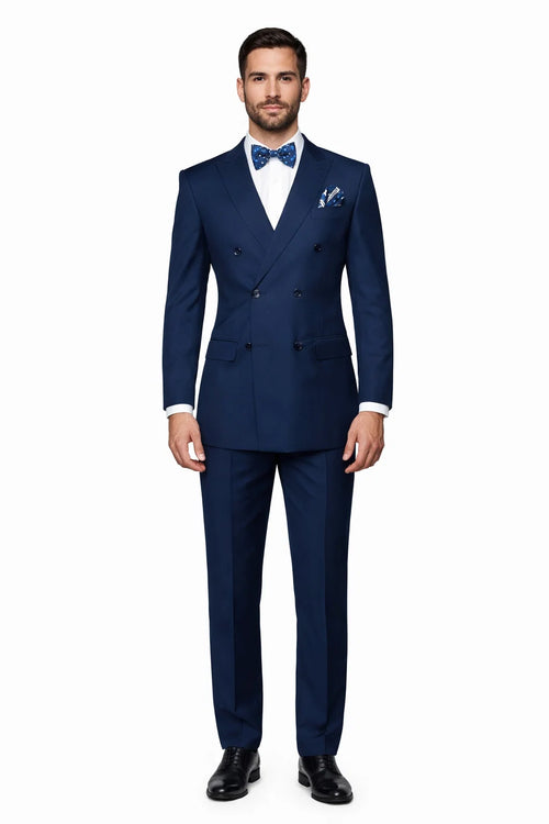 Mens Classic Wool Double Breasted Suit in Sapphire Blue
