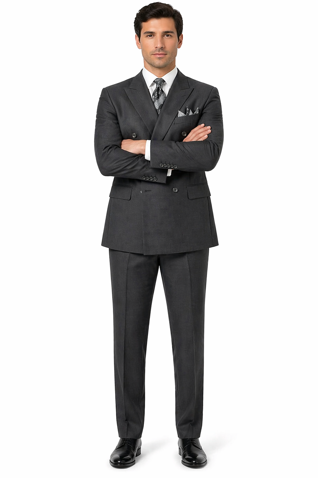 Mens Classic Wool Feel Double Breasted Suit in Heather Grey
