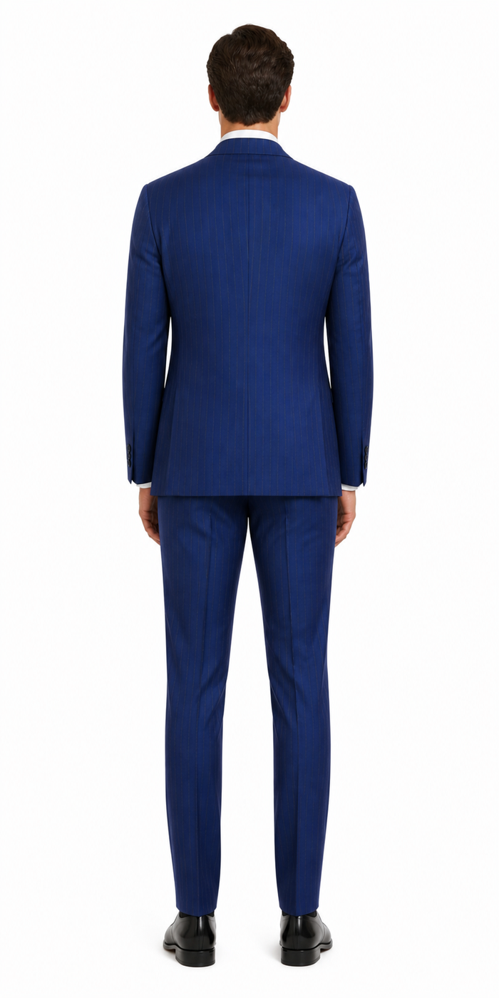 Men’s Cobalt Blue 3 Piece Suit – Indigo Light Blue Pinstripe Formal Suit with Vest for Wedding, Business Modern Fit Two buttons