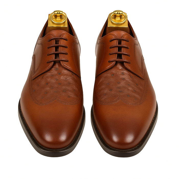 Carrucci Ostrich Embossed Cap Toe Single Monk Strap