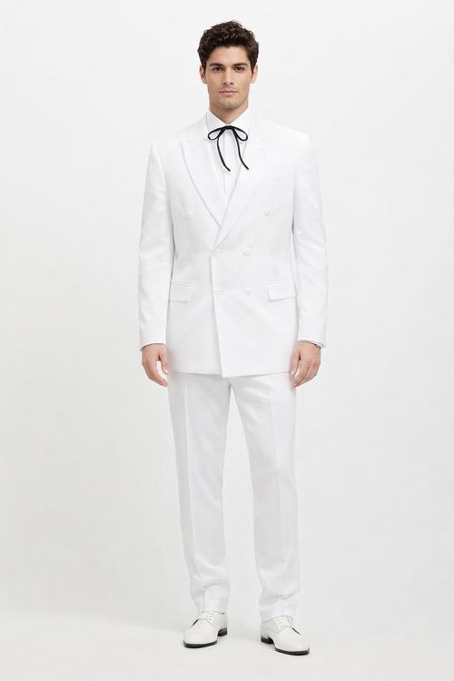 Mens Colonel Sanders White Double Breasted Suit Besom Pocket Costume