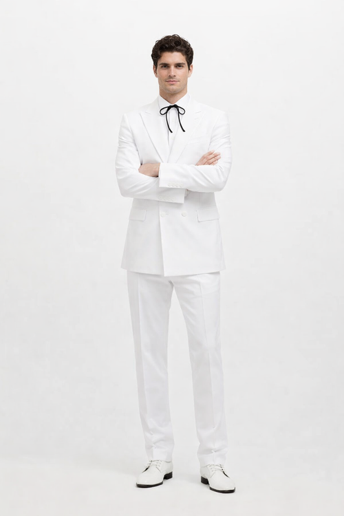 Mens Colonel Sanders White Double Breasted Suit Besom Pocket Costume