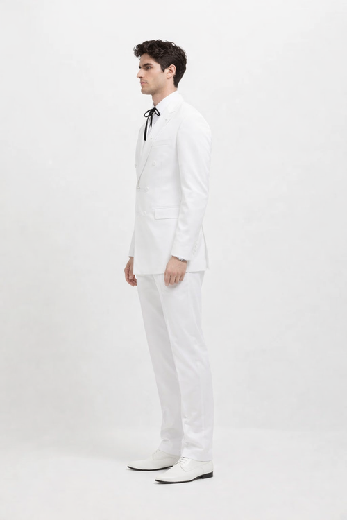 Mens Colonel Sanders White Double Breasted Suit Besom Pocket Costume