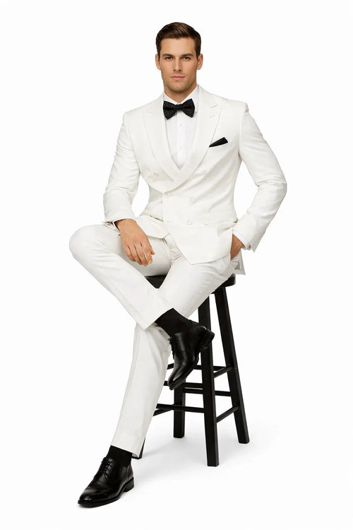 Mens Colonel Sanders White Double Breasted Suit Chest Pocket Costume