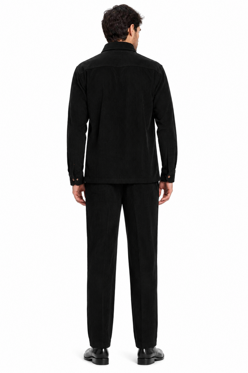Men's Corduroy Shirt and Pants Walking Suit in Winter Cotton Fabric Casual in Color Black leisure Style