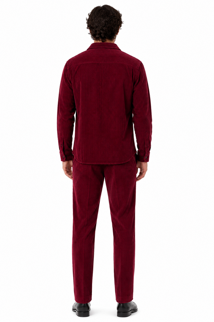 Mens Corduroy  Shirt and Pants Walking Suit in Winter Cotton Fabric Casual in Color Burgundy leisure Style