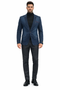 Mens Dark Blue Denim Casual Blazer with Notch Lapel and Single Button Closure