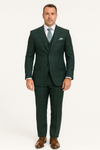 Hunter Green Plaid Suit - Windowpane Pattern Modernt Fit in Dark Green With Vest