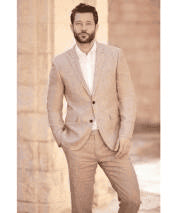 Mens Dark Tan Linen Suit - AlbertoNardoniStore