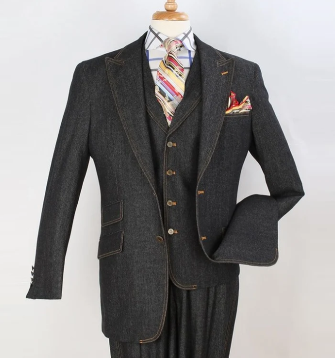 Mens Denim Cotton Blazer with Black – Smart Casual Jacket Outfit