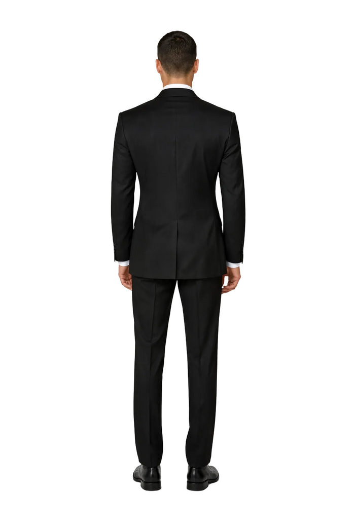 Men's Designer Double Breasted Wool Suit in Black